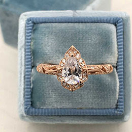 rosegold and diamond ring in velvet box