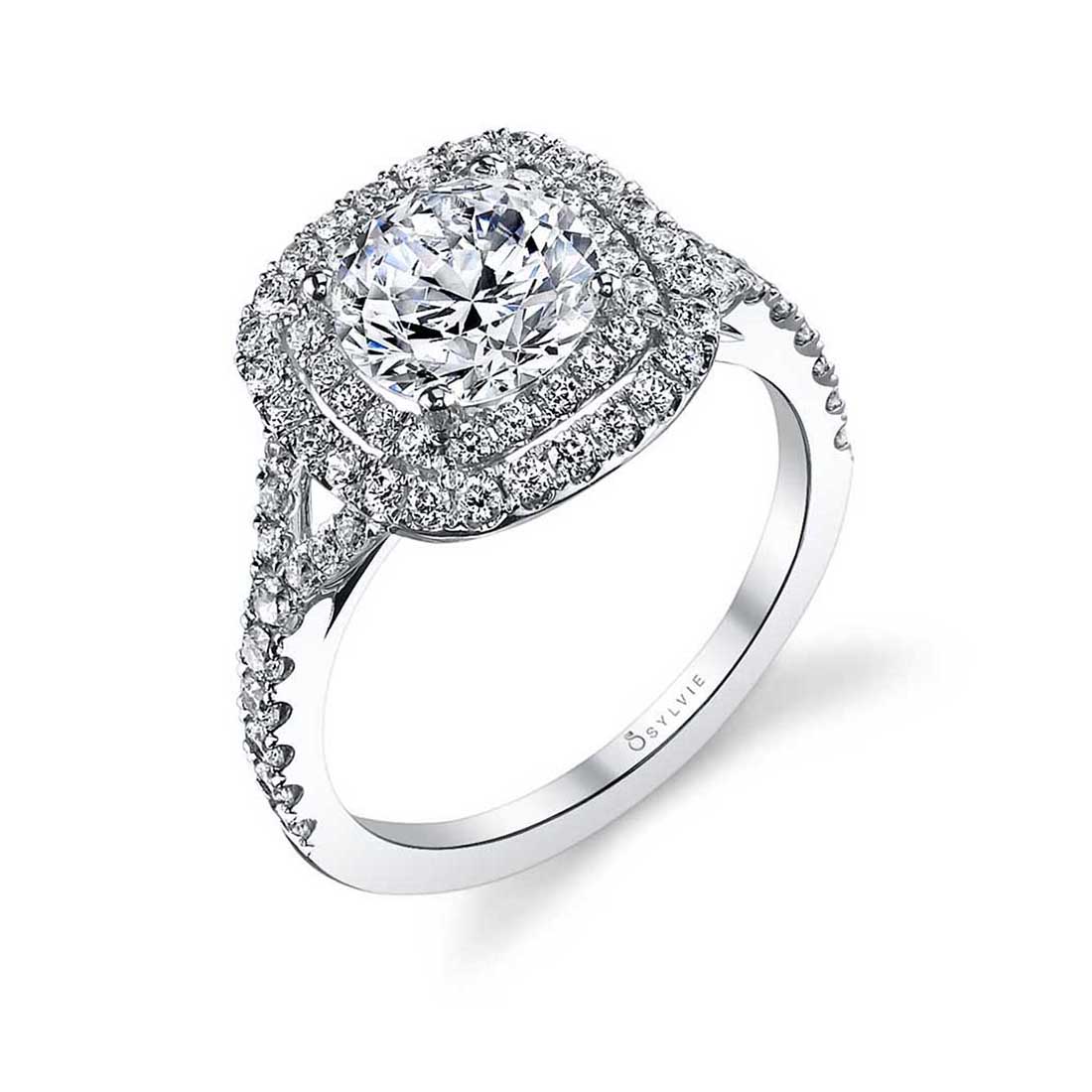 Double Cushion Halo Engagement Ring S1128–Sylvie