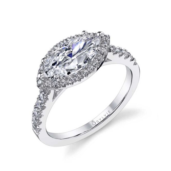 East West Marquise Engagement Ring with Halo