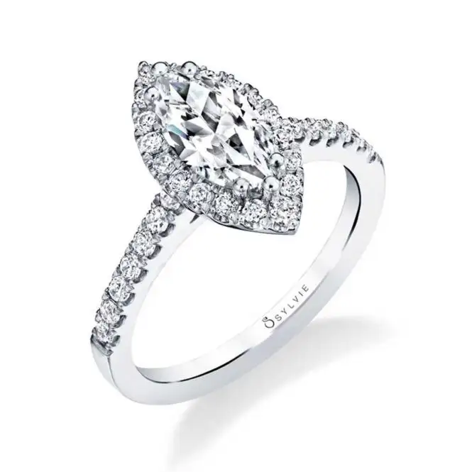 Marquise Cut White Gold Engagement Ring with Halo - Emma