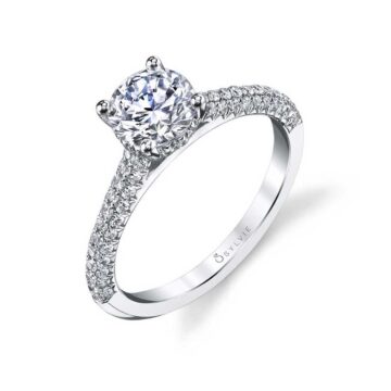 White Gold Round Cut Micro Pave Classic Engagement Ring - Elienor
