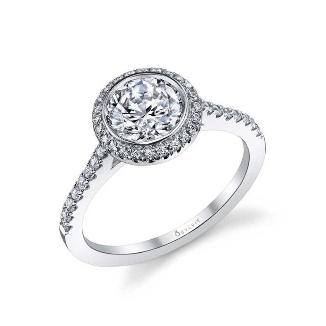 Profile Image of a Modern Bezel Set Halo Engagement Ring