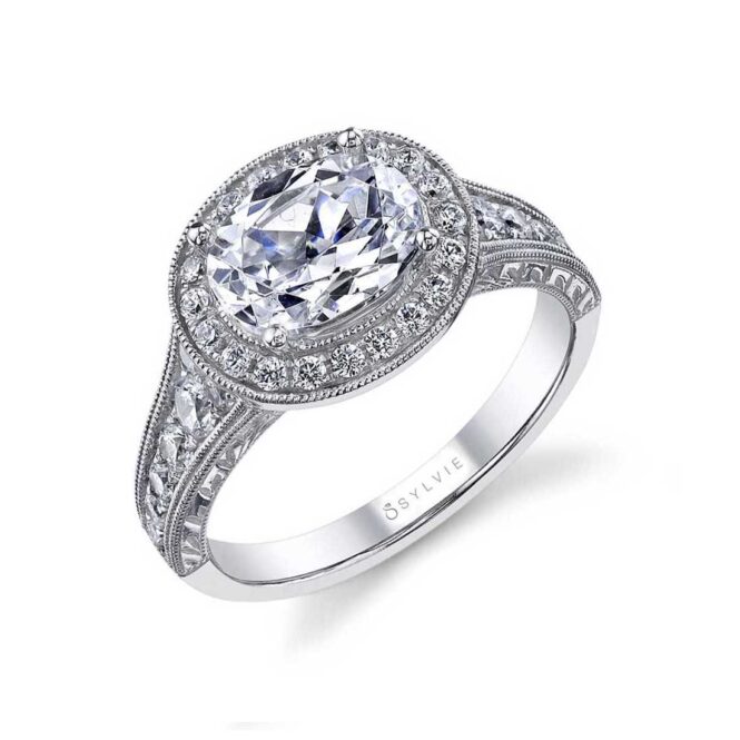 Oval Shaped East to West Halo Engagement Ring