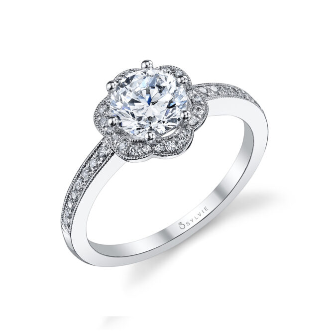 Profile Image of a Flower Halo Engagement Ring 