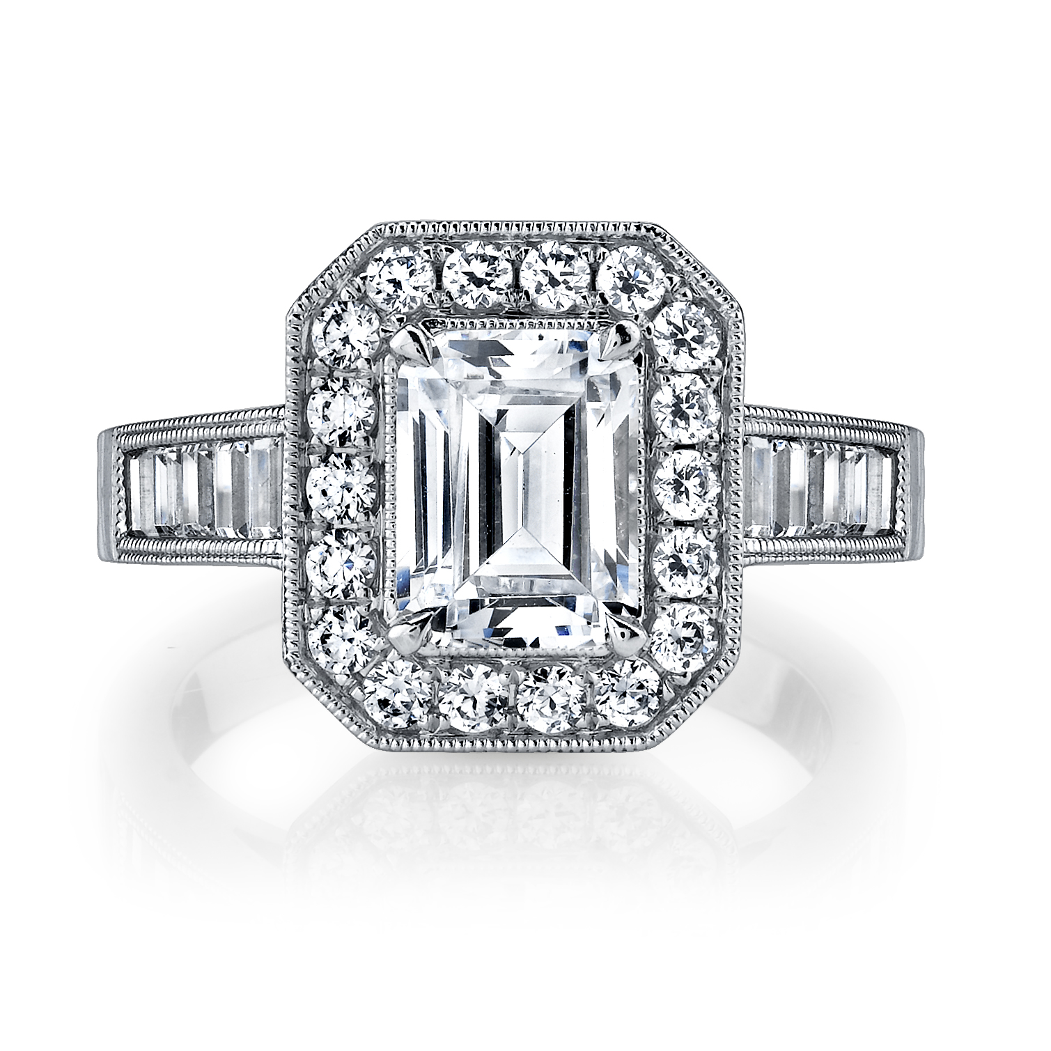 Emerald Cut Vintage Inspired Engagement Ring with Baguettes - Adele ...