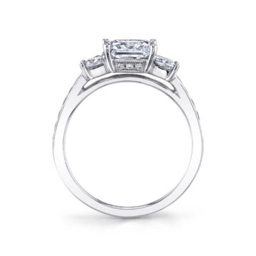 White Gold Princess Cut Three Stone Engagement Ring With Princess Side Stones - Eva