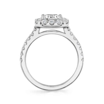 White Gold Emerald Cut Classic Halo Engagement Ring - Olivia