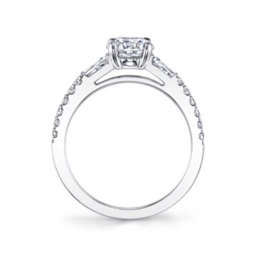 White Gold Marquise Cut Three Stone Engagement Ring with Baguettes - Leigh Ann
