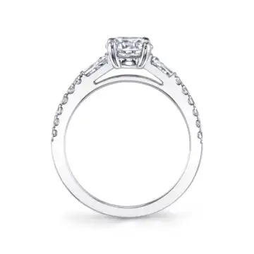 White Gold Marquise Cut Three Stone Engagement Ring with Baguettes - Leigh Ann