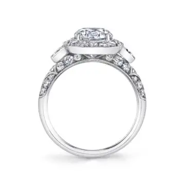 White Gold Round Cut Modern Vintage Engagement Ring - Mirabelle