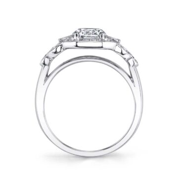 White Gold Emerald Cut Modern Vintage Engagement Ring - Francesca