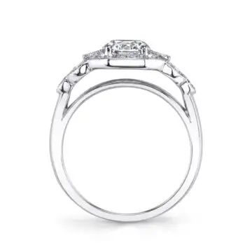 White Gold Round Cut Modern Vintage Engagement Ring - Francesca