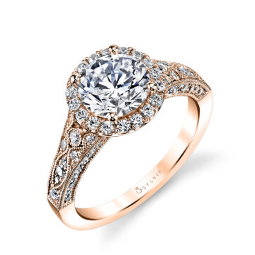 White Gold Round Cut Modern Vintage Halo Engagement Ring - Cheri