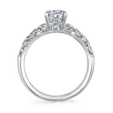 White Gold Round Cut Vintage Engagement Ring - Elaina
