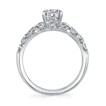White Gold Round Cut Vintage Engagement Ring - Elaina