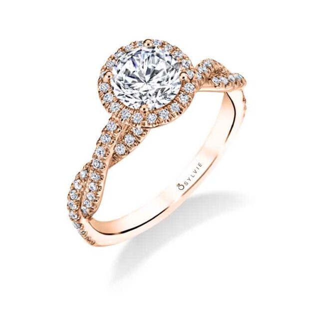 Modern Spiral Engagement Ring with Halo