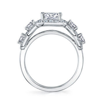 White Gold Vintage Inspired Five Stone Engagement Ring - Elyse