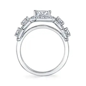 White Gold Vintage Inspired Five Stone Engagement Ring - Elyse