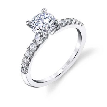 White Gold Round Cut Classic Engagement Ring - Celine