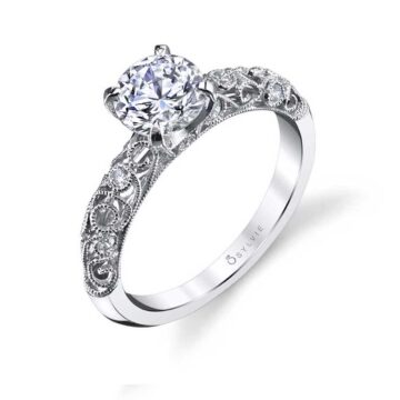 White Gold Round Cut Modern Vintage Solitaire Engagement Ring - Jacqueline