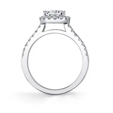White Gold Emerald Cut Classic Two Tone Halo Engagement Ring - Chantelle