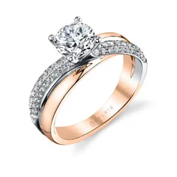White Gold Round Cut Unique Spiral Two Tone Engagement Ring - Naomie