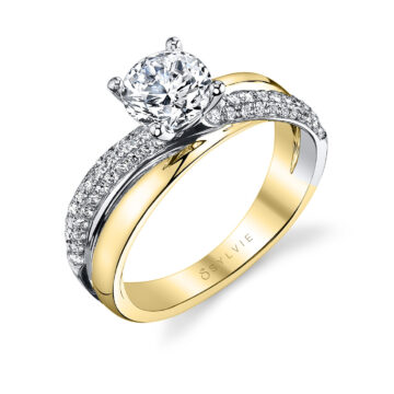 White Gold Round Cut Unique Spiral Two Tone Engagement Ring - Naomie