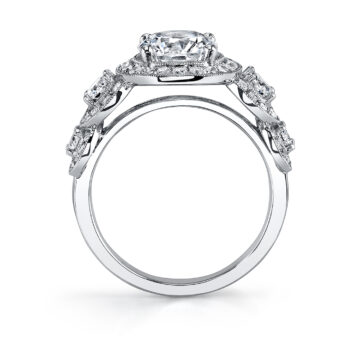 White Gold Round Cut Vintage Inspired Five Stone Engagement Ring - Elyse