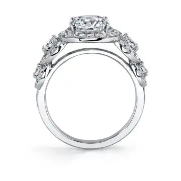 White Gold Round Cut Vintage Inspired Five Stone Engagement Ring - Elyse