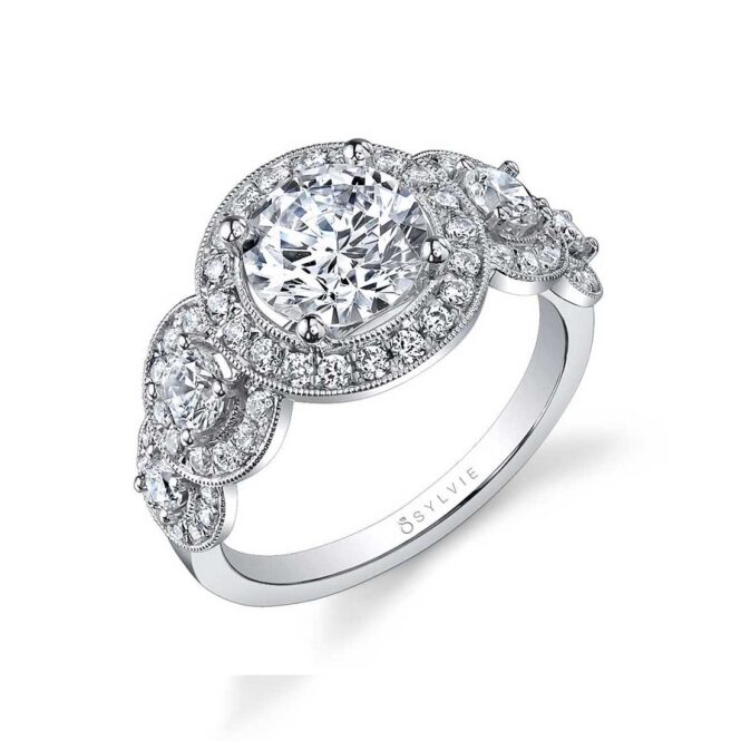 Side view of Vintage Inspired 5 Stone Engagement Ring-S