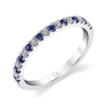 White Gold Blue Sapphire and Diamond Wedding Band