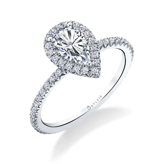 Pear Shaped White Gold Classic Halo Engagement Ring - Vivian