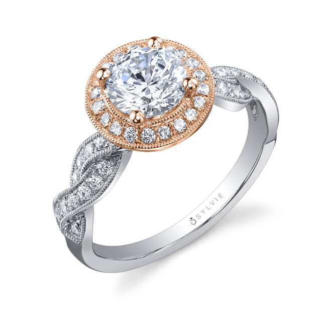 Profile Image of a Spiral Engagement Ring with Halo