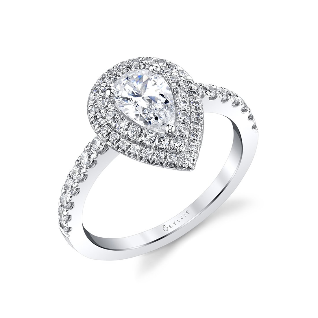 Pear Shaped Double Halo Engagement Ring S1086-PS-Sylvie