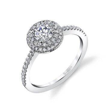 White Gold Round Cut Petite Double Halo Engagement Ring - Claudia