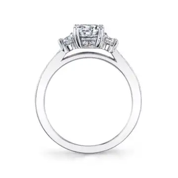 White Gold Round Cut Three Stone Engagement Ring with Milgrain Detail - Bianca
