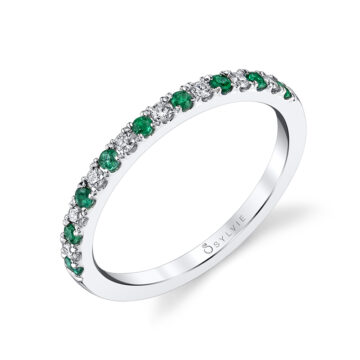 White Gold Emerald and Diamond Wedding Band