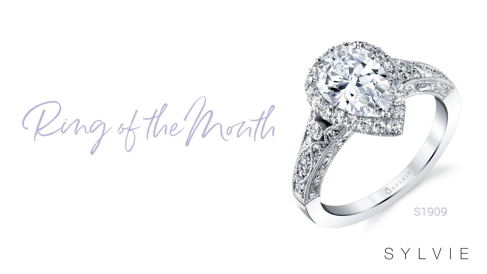 Sylvie’s Ring of the Month is a Vintage Pear Engagement Ring with Halo