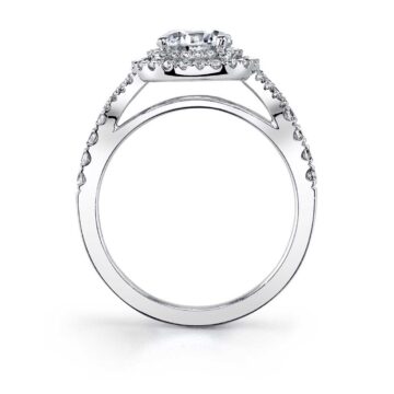 White Gold Round Cut Double Halo Engagement Ring - Rose