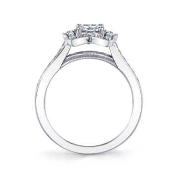 White Gold Oval Cut Vintage Inspired Flower Engagement Ring - Michaela