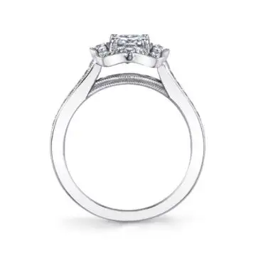 White Gold Oval Cut Vintage Inspired Flower Engagement Ring - Michaela