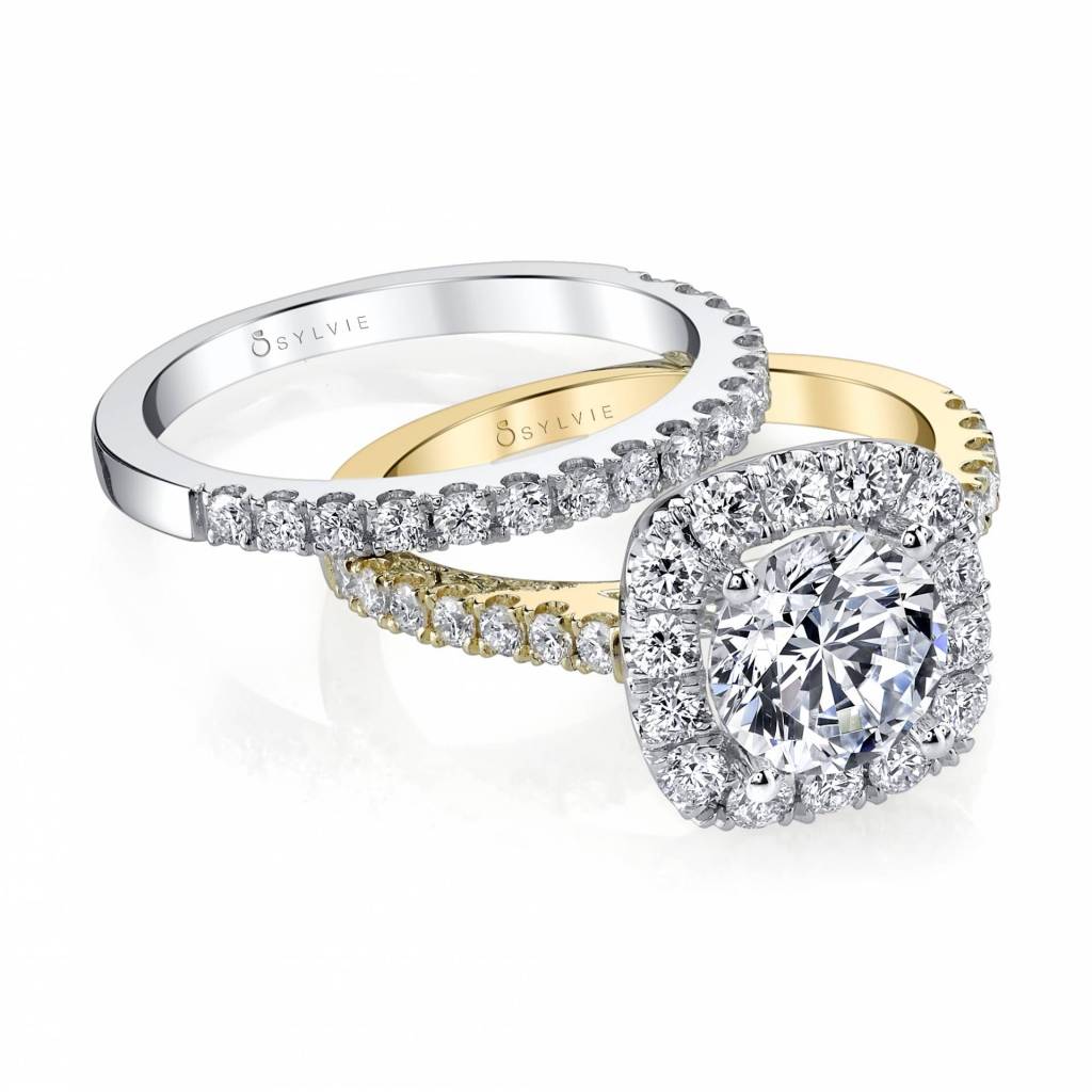 Plain wedding band with diamond band engagement ring