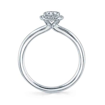 White Gold Oval Cut Solitaire Halo Engagement Ring - Elsie