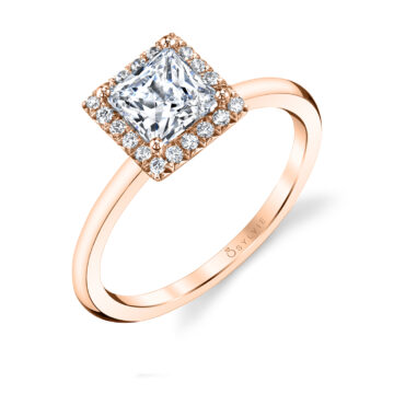 White Gold Princess Cut Solitaire Halo Engagement Ring - Elsie