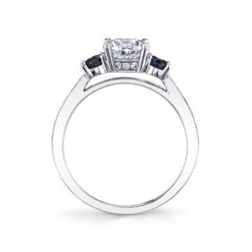White Gold Round Cut Three Stone Sapphire Engagement Ring - Lola