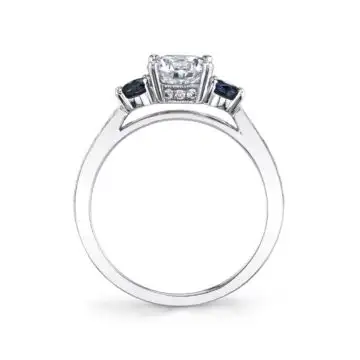 White Gold Round Cut Three Stone Sapphire Engagement Ring - Lola