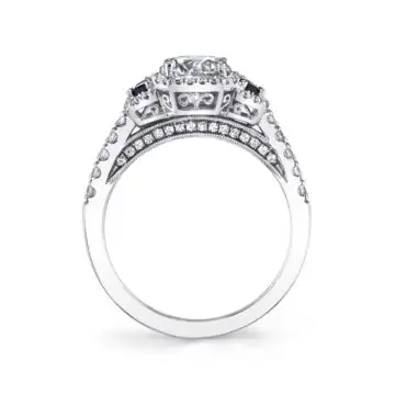 White Gold Three Stone Engagement Ring with Sapphires and Baguettes - Apolline