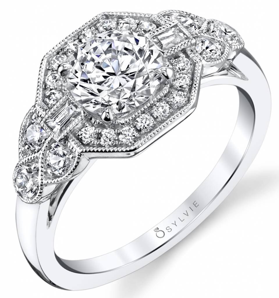 white gold vintage inspired engagement ring