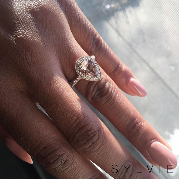 pear shaped engagement ring with morganite
