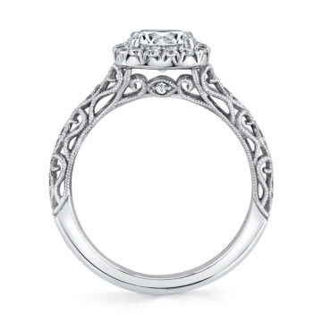 White Gold Round Cut Cushion Halo Modern Vintage Engagement Ring - Regine